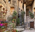 Patio with flowers in the old village France Royalty Free Stock Photo