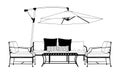 Patio furniture Set vector black and white drawing Royalty Free Stock Photo