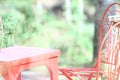 Patio Furniture Vintage Red Chair table Green Background