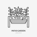 Patio garden flat line icon. Plants growing in terrace flowerpot sign. Thin linear logo for gardening, flowers shop