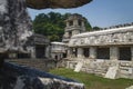 Patio in the Maya temple palace with observation tower, Palanque, Chiapas, Mexico Royalty Free Stock Photo