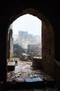 Patio in medieval Ajlun castle in Jordan in rain Royalty Free Stock Photo