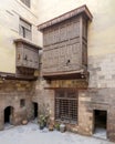 Patio of ottoman historic house of El Sehemy with wooden oriel windows Royalty Free Stock Photo