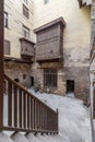 Patio of ottoman historic house of Zeinab Khatoun with wooden oriel windows Royalty Free Stock Photo