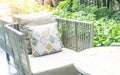 Patio outdoor deck with pillow on chair decoration exterior of h Royalty Free Stock Photo