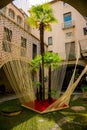 Patio with palm trees and roses