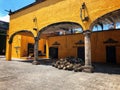 A patio in tequila factory with cut agave, Tequila, Mexico