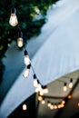 Patio wedding and holiday lights on street Royalty Free Stock Photo