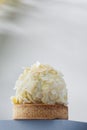 Patisserie dessert. Single piece of artisan cake. High detail studio photo. Copy space background