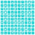 100 patisserie icons set grunge blue