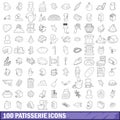 100 patisserie icons set, outline style
