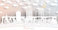 Patna India City Skyline in Paper Cut Style with White Buildings, Moon and Neon Garland