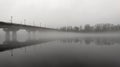 Paton Bridge in the fog. River landscape. Royalty Free Stock Photo