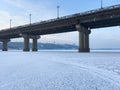 Paton bridge frozen Dnipro river
