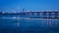 Paton bridge at night, across the Dnepr river. Kiev, Ukraine