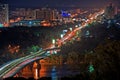 Metro bridge at night in Kiev, Ukraine
