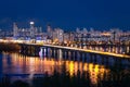 Paton Bridge View and Landscape of Night Kiev, Ukraine Royalty Free Stock Photo