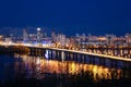 Paton Bridge View and Landscape of Night Kyiv Royalty Free Stock Photo