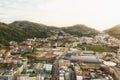 Patong City and Beach life with cars and boats in Thailand Phuket Island Drone flight Royalty Free Stock Photo