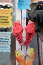 PATONG, PHUKET, THAILAND - JANUARY 22, 2020: Fish shaped slippers being sold on a street, Thailand