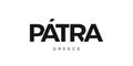 Patra in the Greece emblem. The design features a geometric style, vector illustration with bold typography in a modern font. The