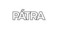 Patra in the Greece emblem. The design features a geometric style, vector illustration with bold typography in a modern font. The