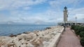 patra lighthouse greece ionio sea in sunny winter day