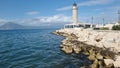 patra lighthouse greece ionio sea in sunny winter day