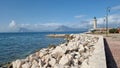 patra lighthouse greece ionio sea in sunny winter day