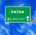 PATRA road sign against clear blue sky Royalty Free Stock Photo