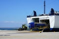 Patras, Greece, 6 September 2018, Docking and unloading of cargo and passenger ferries in the port