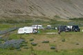 PatreksfjÃÂ¶rÃÂ°ur, Iceland - July 2, 2023: Small, remote campground in the Westfjords. Lots of campers and vans