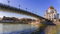 Patriarchal Bridge and Cathedral of Christ the Savior in Moscow, Royalty Free Stock Photo