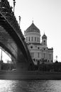 The Patriarchal Bridge and the Cathedral of Christ the Savior - Moscow, Russia. Royalty Free Stock Photo