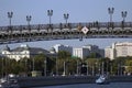 Patriarshy bridge in Moscow city center. Pedestrians bridge over the Moscow river.