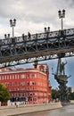 Patriarshy bridge in Moscow. Red October Complex. Royalty Free Stock Photo