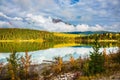 Patricia Lake amongst the forests and mountains