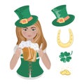 PATRICK BEER GIRL Saint Patrick Day Vector Illustration Set