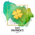 Patrick Day card with golden clover on watercolor background - vector illustration