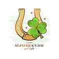 Patrick day card with lucky horseshoe on white