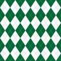 Patrick Day pattern. Argyle seamless design in green and white. Classic stitched rhombus plaid for socks, sweater, jumper, gift. Royalty Free Stock Photo