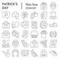 Patrick day thin line icon set. Saint Patricks symbols collection, logo illustrations, sketches. Leprechaun web signs