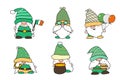 patrick gnomes in green hats, cute characters set