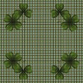 Patrick`s Day. Clover leaf translucent image at the corners. Background in the cell in the Irish style. illustration