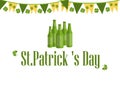 Patrick`s day, festive background with garland, beer and clover. Vector