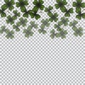 Patrick`s day. Image translucent clover leaves on top. Background checkered. illustration