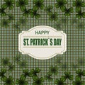 Patrick`s day. Image translucent leaf clover from the top and from the bottom of the work. Greeting inscription