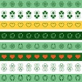 Patrick`s Day Ribbon Color Set. Vector illustration of Seamless borders. Clover leaves, horseshoe, heart. Striped