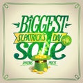 Patrick`s day sale banner with green leprechaun hat full of golden coins Royalty Free Stock Photo