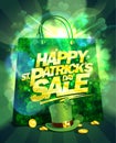 Patrick`s day sale poster or web banner design mockup with green shopper bag, leprechaun hat Royalty Free Stock Photo
